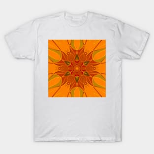 Cartoon Mandala Flower Orange and Red T-Shirt